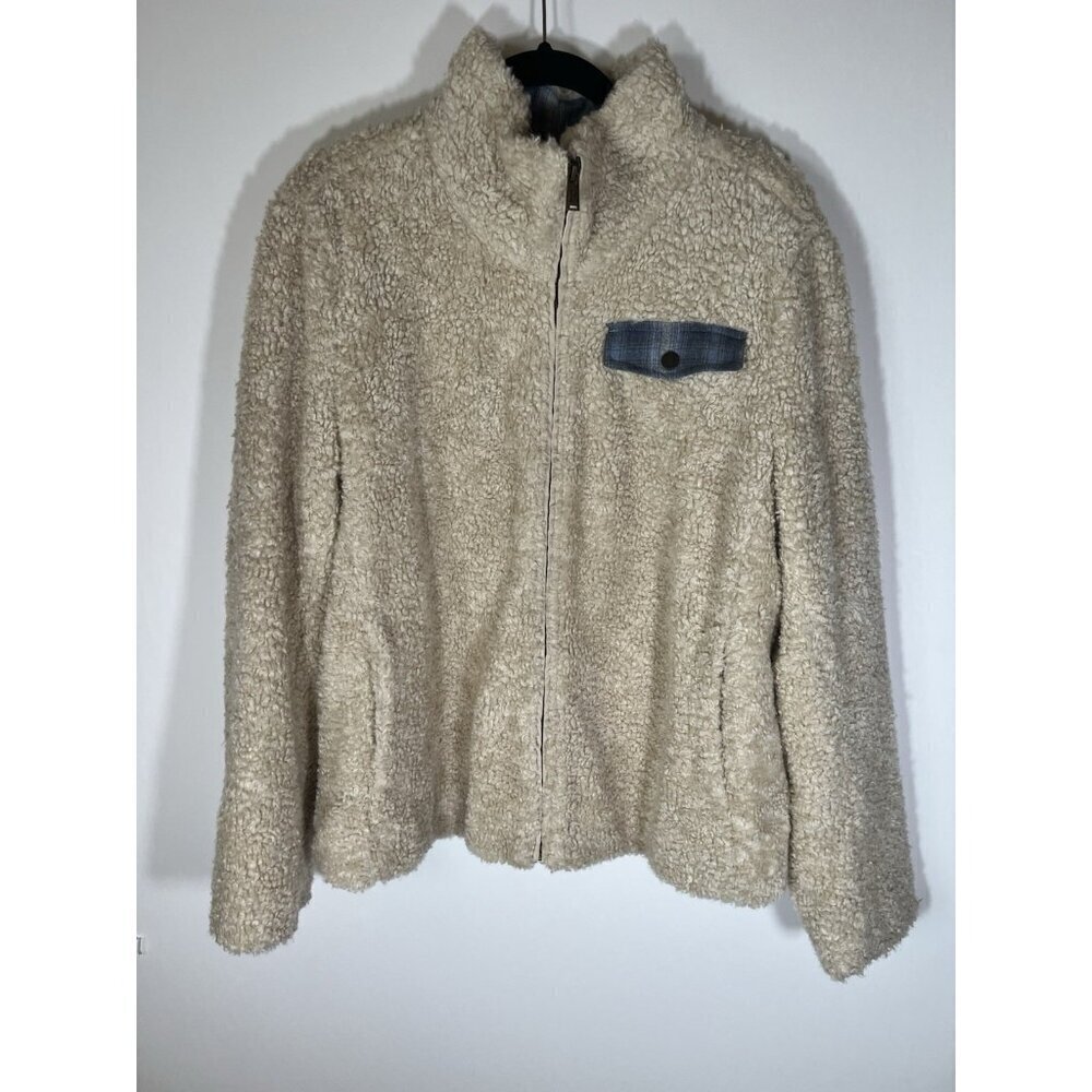 Pendleton cream sherpa full zip jacket plaid accents XL preppy outdoors